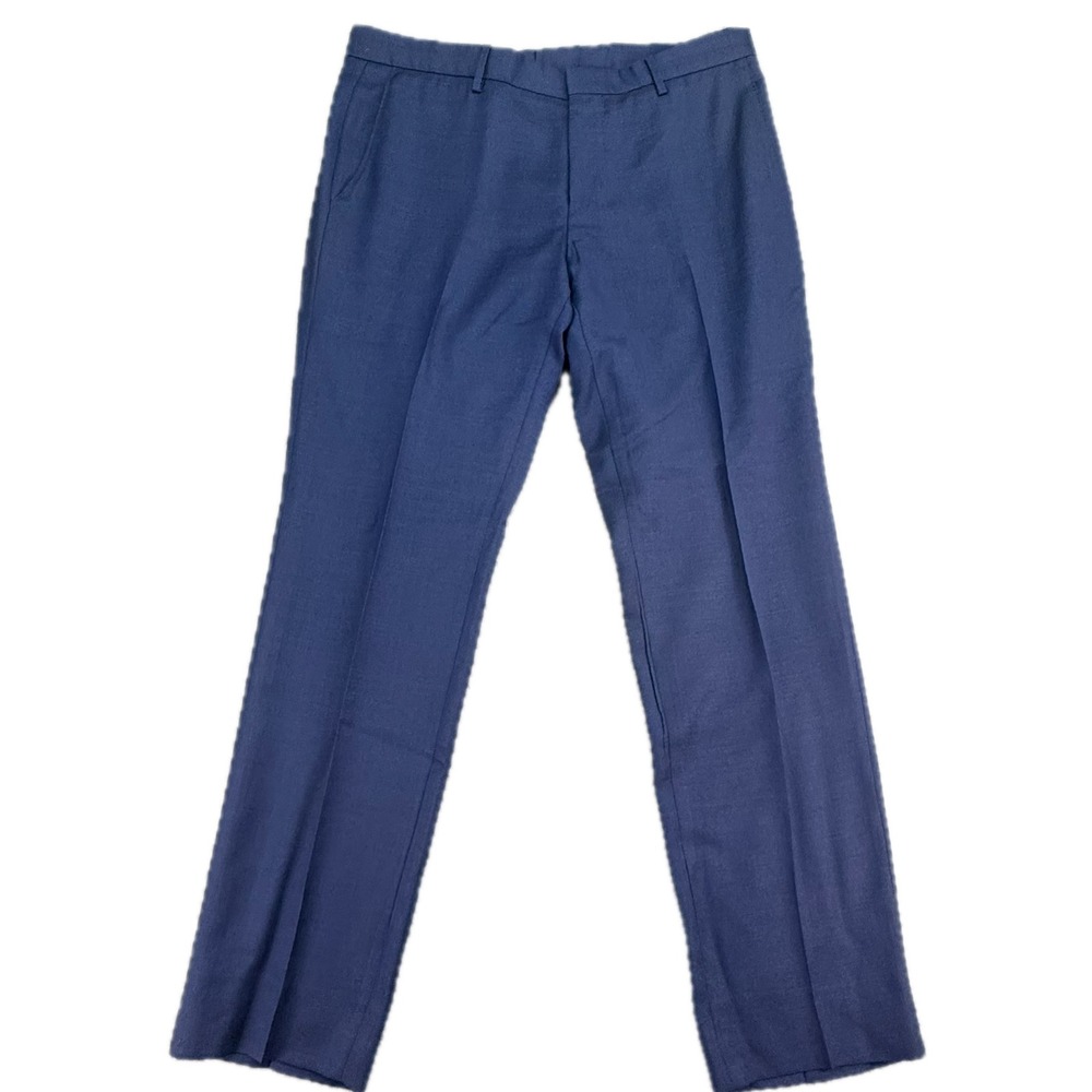 Hugo Boss Dress Pants Men 32R Blue Virgin Wool Flat Front Trousers Luxury Slacks